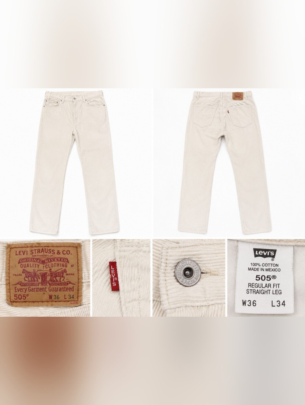 Levi's 505 Regular Fit Straight Leg Jeans - Off-White/Cream
